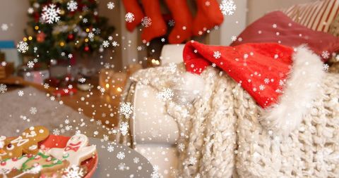Cozy Christmas Decor with Santa Hat and Snowflakes