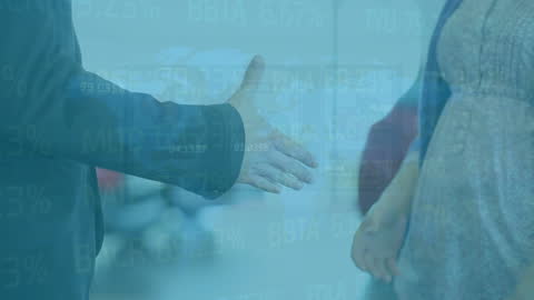 Business Handshake Amidst Digital Financial Graphics and Networking