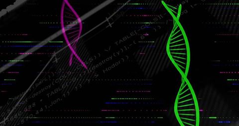 Futuristic dna helix in glitch cyber interface