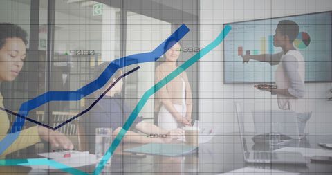 Business presentation with financial growth analytics display