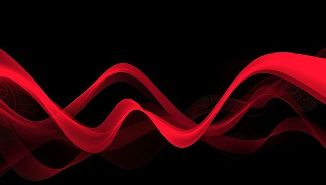 Flowing Abstract Red Waves Against Black Background