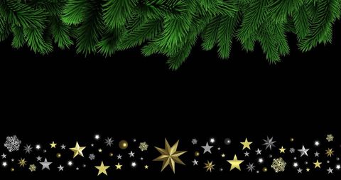 Festive christmas border with stars and fir branches