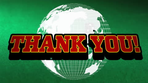 Vibrant Thank You Text Over Global Background Green