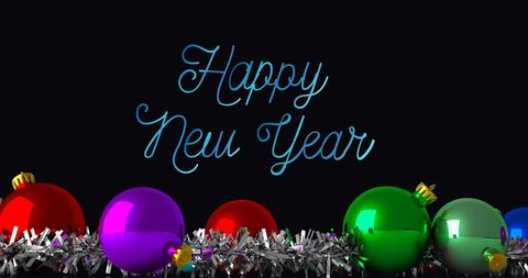 Festive happy new year banner with colorful ornaments
