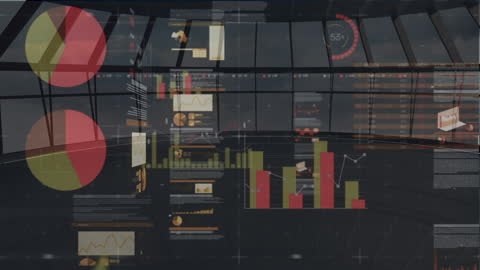 Digital Data Charts and Graphs Overlooking Skyline