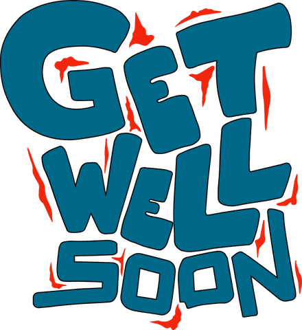 Playful hand-drawn get well soon on transparent background, red accents