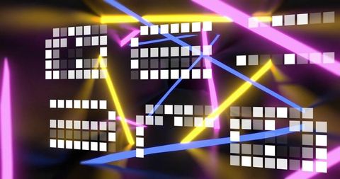 Abstract digital space with neon beams and white tiles