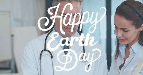 Doctor Consulting Patient with Earth Day Message
