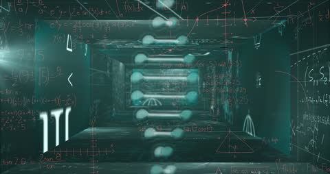 Digital DNA Strand with Data Overlay in Futuristic Corridor
