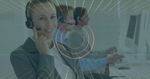 Dedicated Businesswoman in Headset Collaborating at Modern Call Center