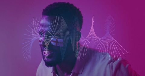 Happy African American Man with Vibrant Digital Waveform