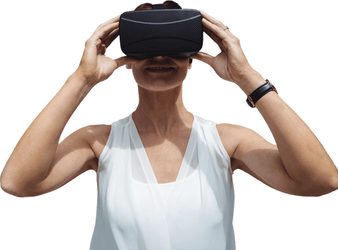 Smiling Woman Enjoying Virtual Reality Experience Transparent Background
