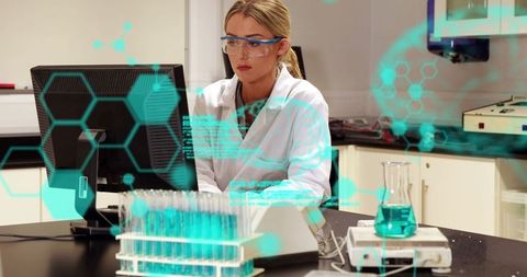 Female Scientist Analyzing Data with Futuristic Interface - Download Free Stock Images Pikwizard.com