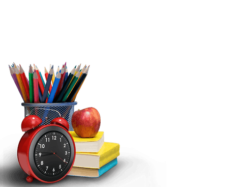 Education tools transparent background with books and pencil holder