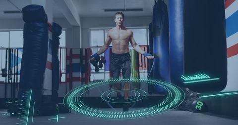 Futuristic Fitness: Man Jump Roping in Smart Gym Environment