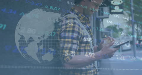 Man Analyzing Market Trends on Tablet with Digital Interface