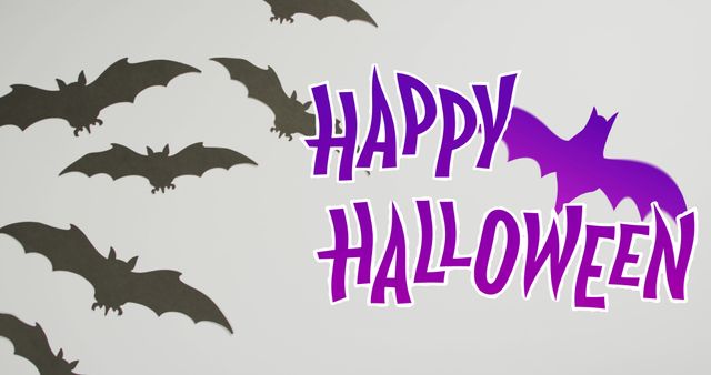 Happy Halloween Text with Bat Icons and Grey Background - Download Free Stock Images Pikwizard.com