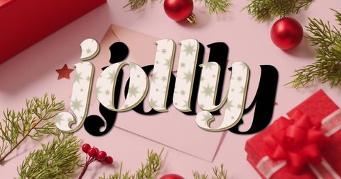 Festive holiday decorations flat lay seasonal card