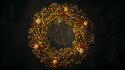 Elegant Holiday Wreath with Golden Twigs and Red Berries Rotating