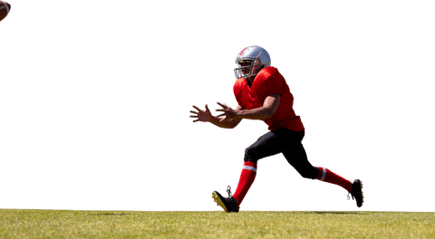 Transparent american football player in action attire hingalong grass