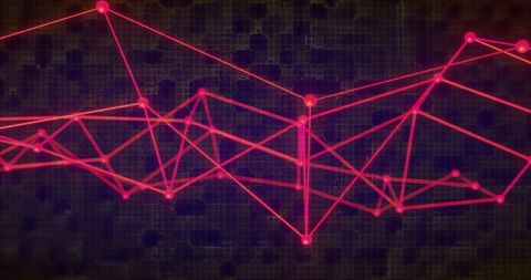 Digital Network with Red Connection Lines on Black Background