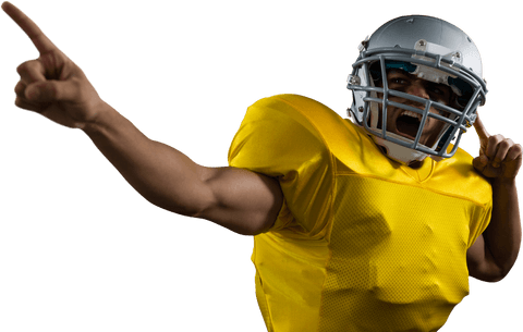 Energetic american football player pointing transparent background