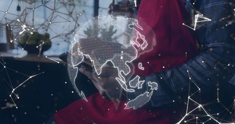 Global Network and Connections with Digitalized Globe Overlay