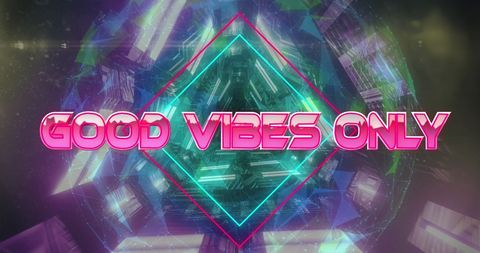 Colorful Neon 'Good Vibes Only' Graphic with Geometric Patterns