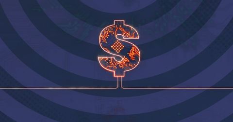 Digital Dollar Wireframe with Technological Background