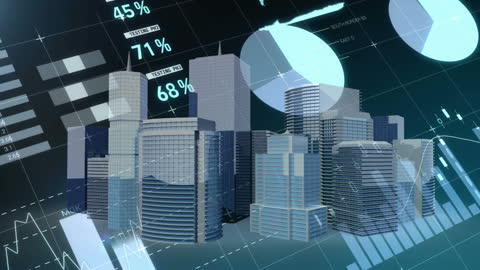 Futuristic Cityscape with Digital Data Interface
