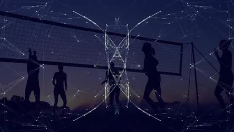 Digital Connection in Volleyball Silhouette at Sunset