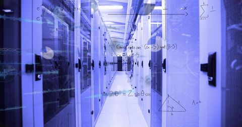 Mathematical Data Interface with Equations in High-Tech Server Room - Download Free Stock Images Pikwizard.com