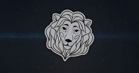 Lion head illustration against starry night with blue light
