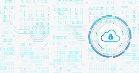 Protecting Cloud Data with Digital Padlock HUD and Binary Data Stream