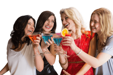 Women Celebrating with Drinks on Transparent Background