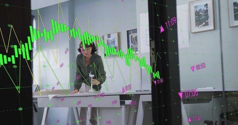 Businesswoman Analyzing Stock Market Data for Strategic Planning