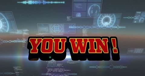 Triumphant digital display with you win message