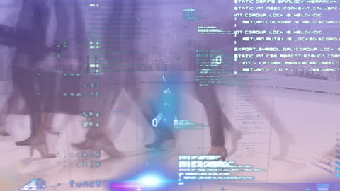 Data Processing Overlay with Business People Walking