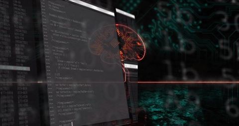 Neon neural code flow monitor with circuit overlay for ai, data flow and cybersecurity