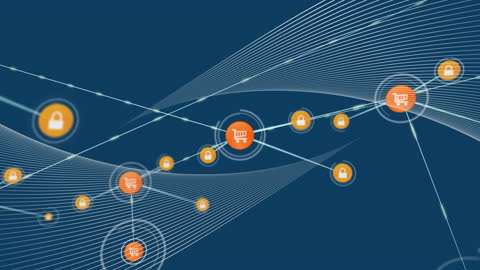 Digital Network with Shopping Carts and Security Icons