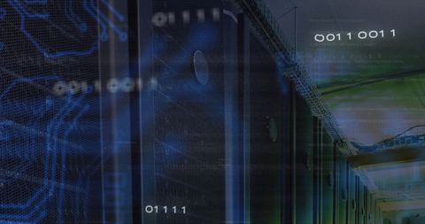 Design illustrates data processing and integrated circuits over servers, symbolizing advancements in technology and connectivity. Ideal for uses such as illustrating blog articles about digital communication technologies, promoting IT infrastructure innovations, or enhancing content related to networking and global data management solutions in news media.
