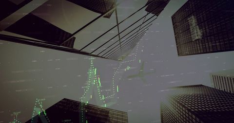 Abstract Cityscape with Financial Chart Projections
