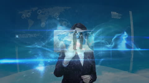 Businesswoman Interacting with Abstract Digital Interface