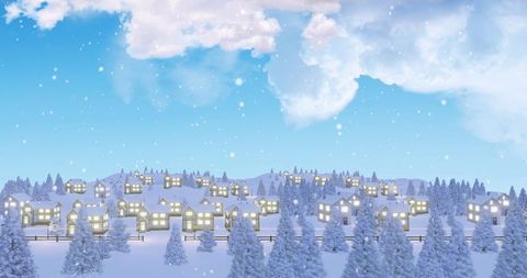 Idyllic Snowy Village Under Starlit Winter Sky