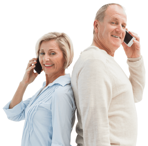 Happy Senior Couple Communicating on Smartphones Transparent Background