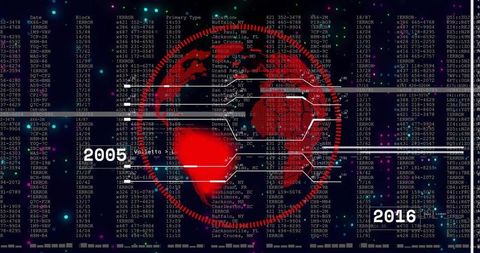 Crimson Cyber Threat Timeline with Radial Data Sigil Linking 2005 to 2016