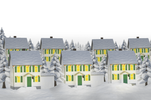 snow-covered winter cottages with pine trees on transparent background - Download Free Stock Videos Pikwizard.com