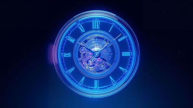 Holographic Clock Face with Neon Digital Design