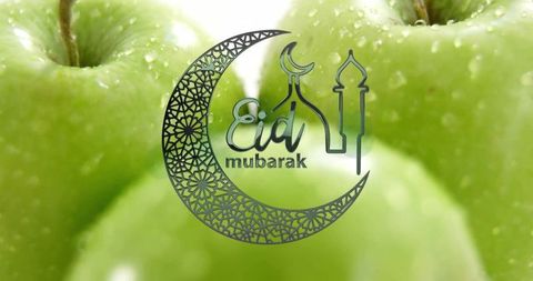 Eid Mubarak Greeting with Green Apples for Seasonal Celebration