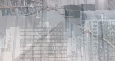 Warehouse and Financial Data Overlay Illustrating Global Shipping